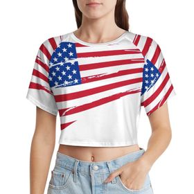 AILLOSA Racerback Tank Top Yuvarlak Yaka Kısa Kol Flag-47 Kadın T-shirt