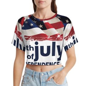 AILLOSA Racerback Tank Top Yuvarlak Yaka Kısa Kol Flag-50 Kadın T-shirt