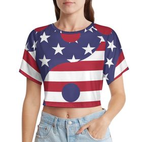 AILLOSA Racerback Tank Top Yuvarlak Yaka Kısa Kol Flag-53 Kadın T-shirt