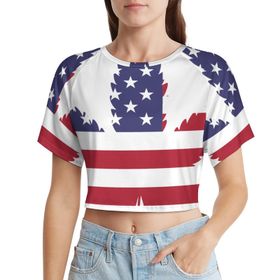 AILLOSA Racerback Tank Top Yuvarlak Yaka Kısa Kol Flag-55 Kadın T-shirt