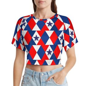 AILLOSA Racerback Tank Top Yuvarlak Yaka Kısa Kol Flag-57 Kadın T-shirt
