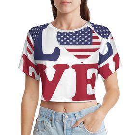 AILLOSA Racerback Tank Top Yuvarlak Yaka Kısa Kol Flag-58 Kadın T-shirt