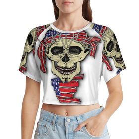 AILLOSA Racerback Tank Top Yuvarlak Yaka Kısa Kol Flag-62 Kadın T-shirt