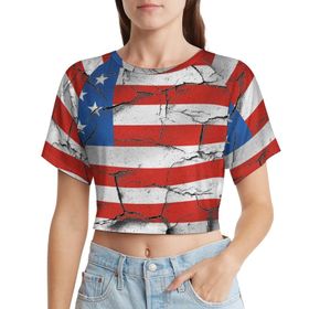 AILLOSA Racerback Tank Top Yuvarlak Yaka Kısa Kol Flag-67 Kadın T-shirt