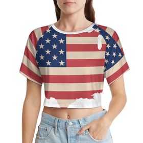 AILLOSA Racerback Tank Top Yuvarlak Yaka Kısa Kol Flag-70 Kadın T-shirt