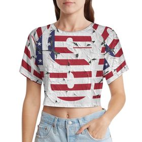 AILLOSA Racerback Tank Top Yuvarlak Yaka Kısa Kol Flag-72 Kadın T-shirt