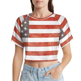 AILLOSA Racerback Tank Top Yuvarlak Yaka Kısa Kol Flag-75 Kadın T-shirt