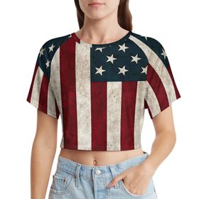 AILLOSA Racerback Tank Top Yuvarlak Yaka Kısa Kol Flag-82 Kadın T-shirt
