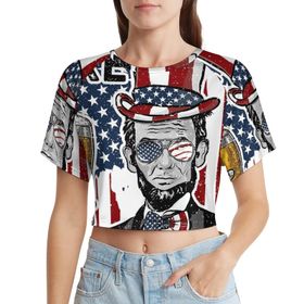 AILLOSA Racerback Tank Top Yuvarlak Yaka Kısa Kol Flag-83 Kadın T-shirt