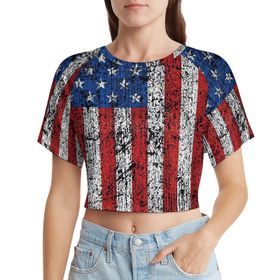 AILLOSA Racerback Tank Top Yuvarlak Yaka Kısa Kol Flag-97 Kadın T-shirt