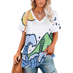 AILLOSA TH-100 Tamamı Baskılı V Yaka Kısa Kollu Kadın T-shirt