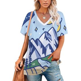 AILLOSA TH-101 Tamamı Baskılı V Yaka Kısa Kollu Kadın T-shirt