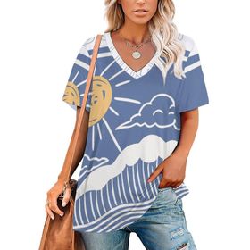 AILLOSA TH-109 Tamamı Baskılı V Yaka Kısa Kollu Kadın T-shirt