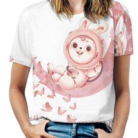 AILLOSA TH-113 Tamamı Baskılı Kısa Kollu Yuvarlak Yaka Kadın T-shirt