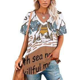 AILLOSA TH-115 Tamamı Baskılı V Yaka Kısa Kollu Kadın T-shirt
