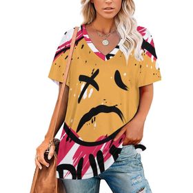 AILLOSA TH-125 Tamamı Baskılı V Yaka Kısa Kollu Kadın T-shirt