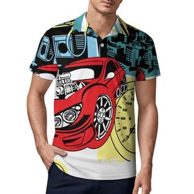 AILLOSA TH-132 3D Baskılı Desen Kısa Kollu Polo Yaka Erkek T-shirt