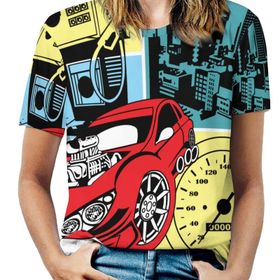 AILLOSA TH-132 Tamamı Baskılı Kısa Kollu Yuvarlak Yaka Kadın T-shirt