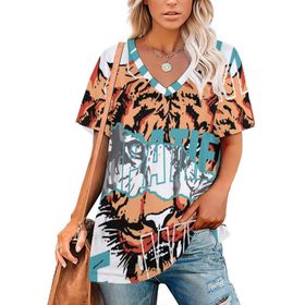 AILLOSA TH-139 Tamamı Baskılı V Yaka Kısa Kollu Kadın T-shirt