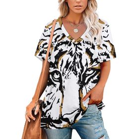 AILLOSA TH-142 Tamamı Baskılı V Yaka Kısa Kollu Kadın T-shirt