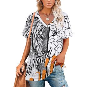 AILLOSA TH-144 Tamamı Baskılı V Yaka Kısa Kollu Kadın T-shirt