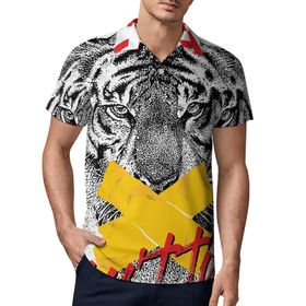 AILLOSA TH-145 3D Baskılı Desen Kısa Kollu Polo Yaka Erkek T-shirt