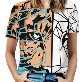 AILLOSA TH-146 Tamamı Baskılı Kısa Kollu Yuvarlak Yaka Kadın T-shirt