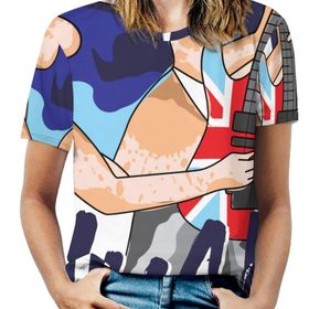 AILLOSA TH-149 Tamamı Baskılı Kısa Kollu Yuvarlak Yaka Kadın T-shirt