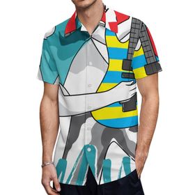 AILLOSA TH-150 Aloha Hawaii 3D Desen Kısa Kollu Erkek Gömlek