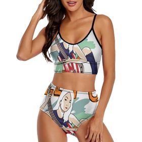 AILLOSA TH-154 Geniş Omuz Askılı Üçgen Bikini Üstü Alçak Bel İki Parça Kadın Bikini Seti