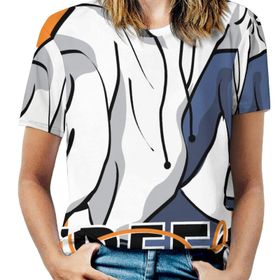 AILLOSA TH-159 Tamamı Baskılı Kısa Kollu Yuvarlak Yaka Kadın T-shirt