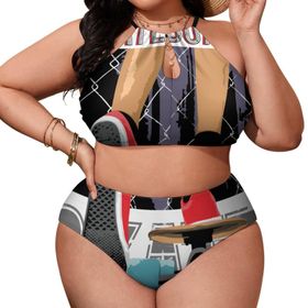 AILLOSA TH-166 Büyük Beden Geniş Askılı Orta Bel Büyük Beden Kadın Bikini Seti