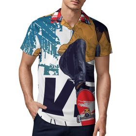 AILLOSA TH-169 3D Baskılı Desen Kısa Kollu Polo Yaka Erkek T-shirt