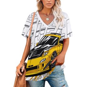 AILLOSA TH-173 Tamamı Baskılı V Yaka Kısa Kollu Kadın T-shirt