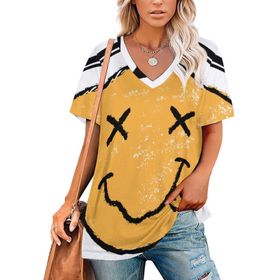 AILLOSA TH-177 Tamamı Baskılı V Yaka Kısa Kollu Kadın T-shirt