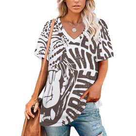 AILLOSA TH-182 Tamamı Baskılı V Yaka Kısa Kollu Kadın T-shirt