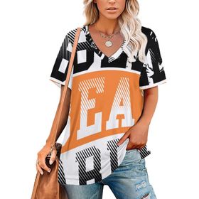 AILLOSA TH-189 Tamamı Baskılı V Yaka Kısa Kollu Kadın T-shirt