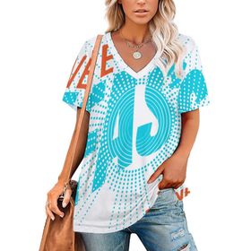 AILLOSA TH-192 Tamamı Baskılı V Yaka Kısa Kollu Kadın T-shirt