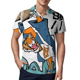 AILLOSA TH-198 3D Baskılı Desen Kısa Kollu Polo Yaka Erkek T-shirt