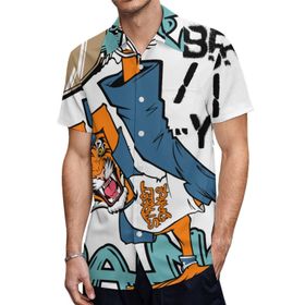 AILLOSA TH-198 Aloha Hawaii 3D Desen Kısa Kollu Erkek Gömlek
