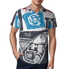 AILLOSA TH-267 3D Baskılı Desen Kısa Kollu Polo Yaka Erkek T-shirt