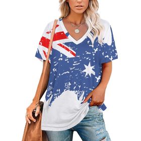 AILLOSA TH-267 Tamamı Baskılı V Yaka Kısa Kollu Kadın T-shirt