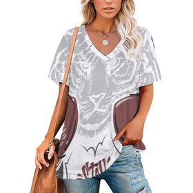 AILLOSA TH-277 Tamamı Baskılı V Yaka Kısa Kollu Kadın T-shirt