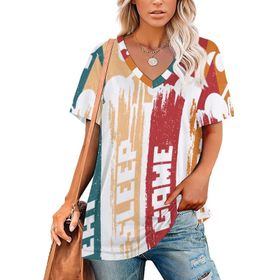 AILLOSA TH-286 Tamamı Baskılı V Yaka Kısa Kollu Kadın T-shirt
