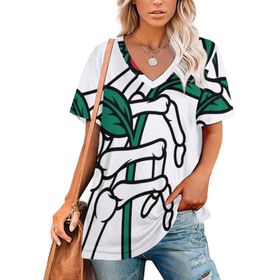 AILLOSA TH-291 Tamamı Baskılı V Yaka Kısa Kollu Kadın T-shirt