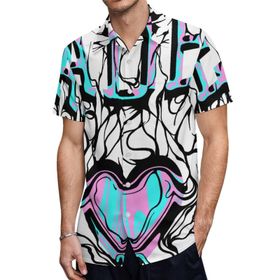 AILLOSA TH-292 Aloha Hawaii 3D Desen Kısa Kollu Erkek Gömlek