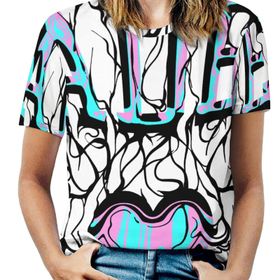 AILLOSA TH-292 Tamamı Baskılı Kısa Kollu Yuvarlak Yaka Kadın T-shirt