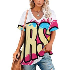 AILLOSA TH-293 Tamamı Baskılı V Yaka Kısa Kollu Kadın T-shirt