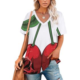 AILLOSA TH-296 Tamamı Baskılı V Yaka Kısa Kollu Kadın T-shirt