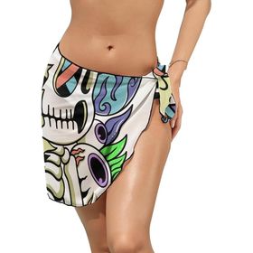 AILLOSA TH-298 Wrap Sarong Beyaz Siyah Kadın Plaj Elbise